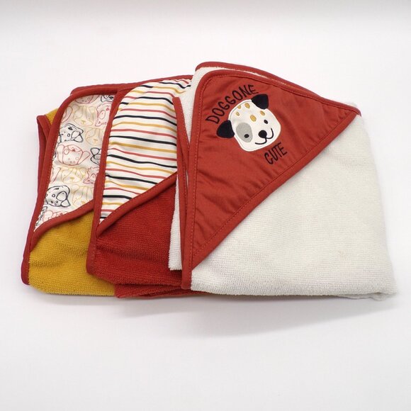 Hooded Bath Towels Baby Boy Girl Brown Dog Print "Doggone Cute" Lot of 3 New - Picture 8 of 8